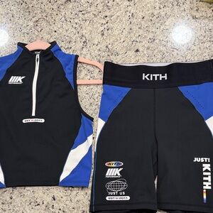 KITH Performance Matching Set Women’s Bike Shorts + Zip Crop Top Black & Blue (S